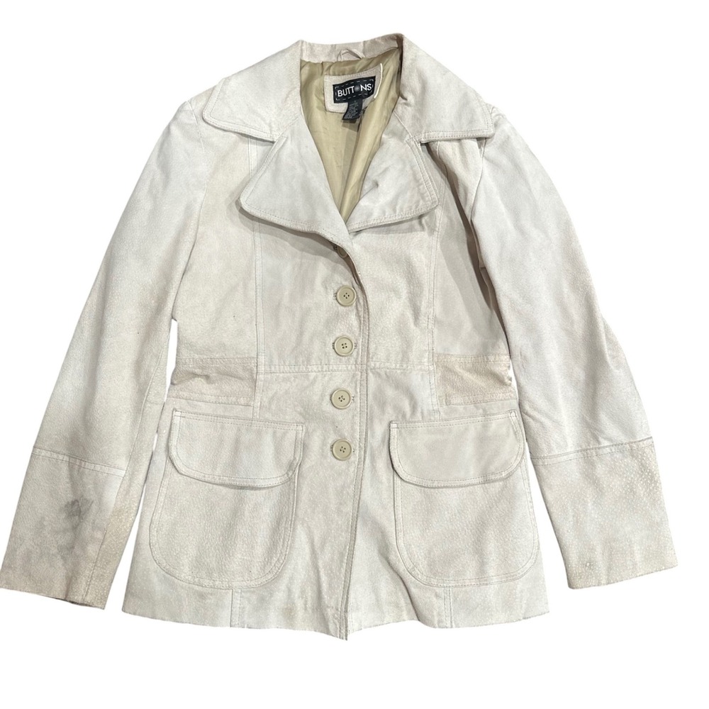 Buttons Womens Off White Leather Suede Safari Jacket Cream Size Large
